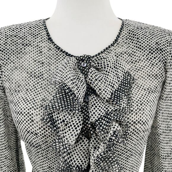 Lida Baday Black & White Silk Polka Dot Sheer Ruffle Blouse Women Sz 2 - Picture 5 of 14